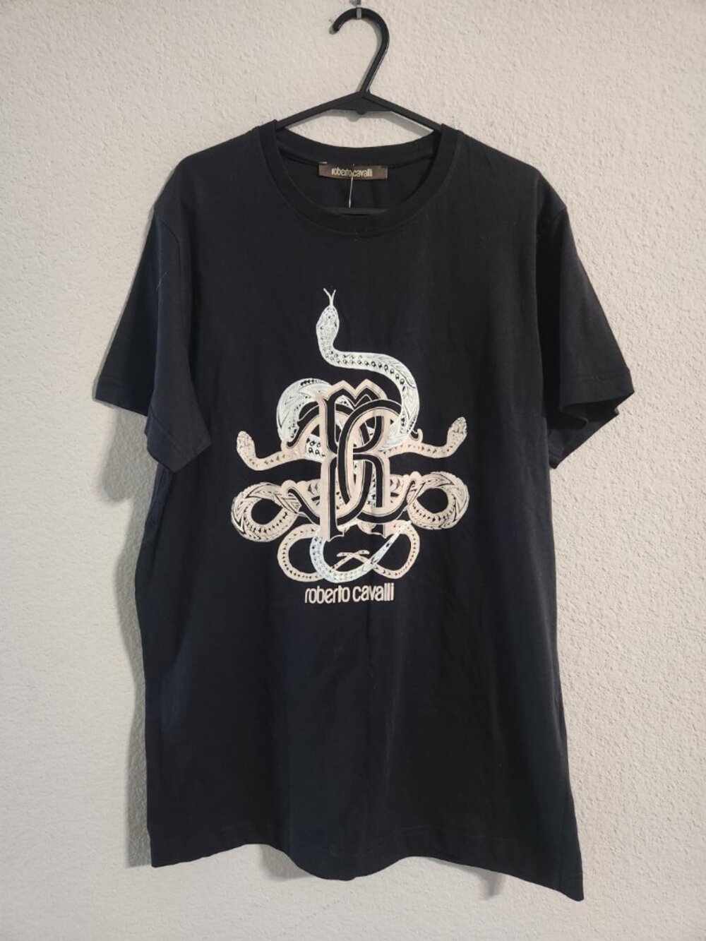Robert Cavalli NWOT Snake Print Graphic Cotton T-shirt Black size medium